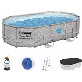 Каркасный бассейн BESTWAY POWER STEEL OVAL 488х305х107см, 7250л ротанг